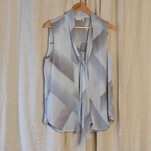 Light Blue Sleeveless Blouse with Tie Neck Sz M